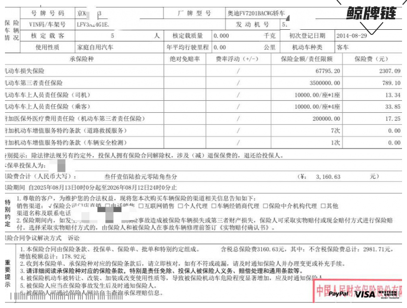 鲸牌链-京牌车长租平台-闲置京牌车长租：3300 元/月 奥迪A6L 5座 汽油小轿车 尾号3 